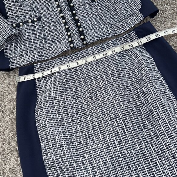 White House black market size 10 skirt suit blue Pearl ecru tweed skirt blazer - Picture 7 of 13